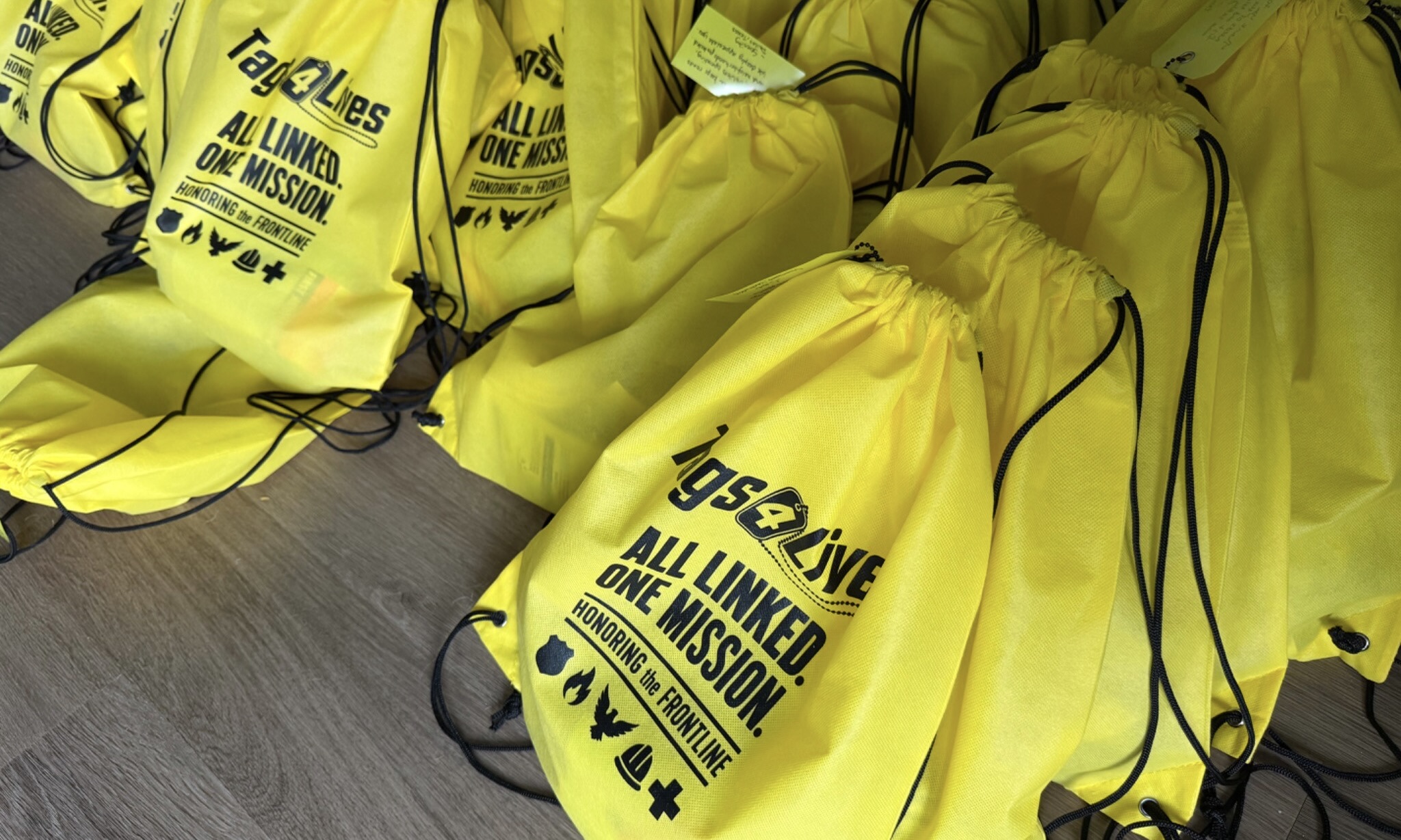 Yellow Tags4Lives Frontline Recognition Packs prepared for public works crews