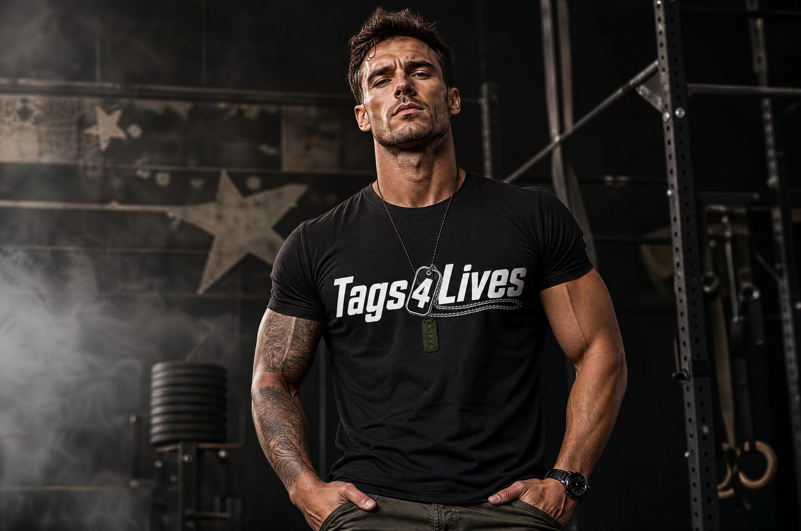 Tags4Lives Frontline campaign shirt and dog tag